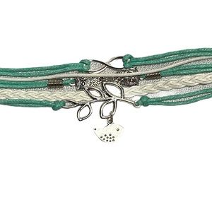 Leaf with Bird MultiLayered Fashion Charm Bracelet
